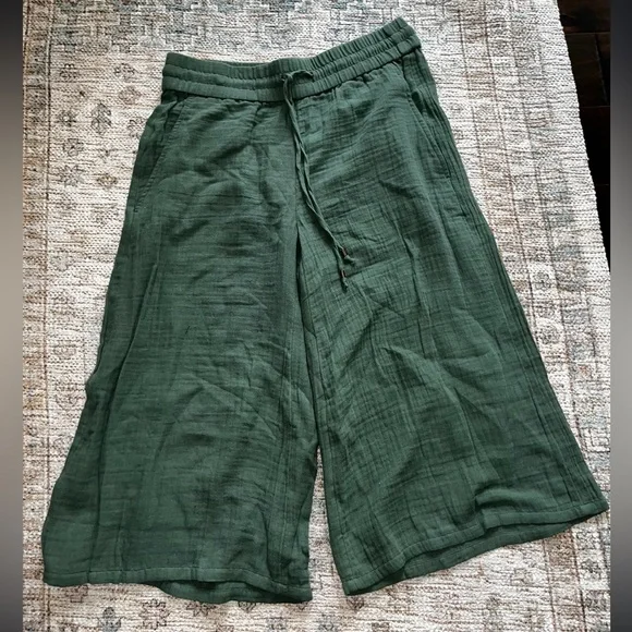 NWT Eileen Fisher Gauze Crop Cotton Culotte Pant Green - Picture 6 of 7
